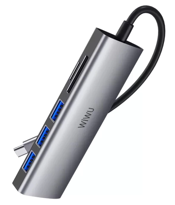 Разветвитель Wiwu Alpha 532ST Type C to x3 USB 3.0/ Cardreader 5 in 1 Adapter Grey