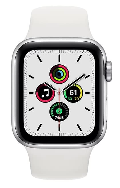 Apple Watch SE, 44 мм, серебристый алюминий, спортивный ремешок белого цвета (MYDQ2RU/A)