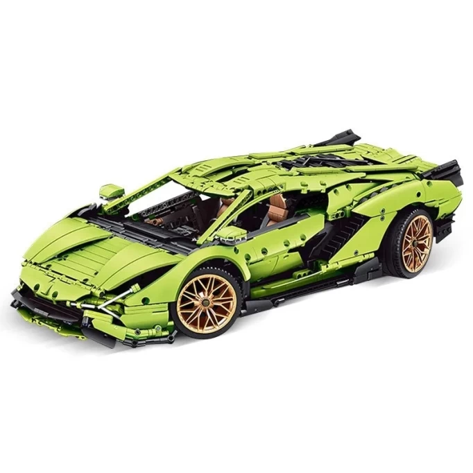 Конструктор Mould King Models (13057S+D) Lamborghini Sian FKP 37, 3868 деталей, пульт ДУ, двигатель, Зелёный