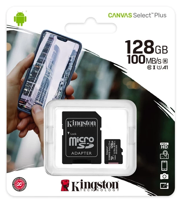 Карта памяти Kingston Canvas Select Plus microSDXC 128 ГБ 100MB/s