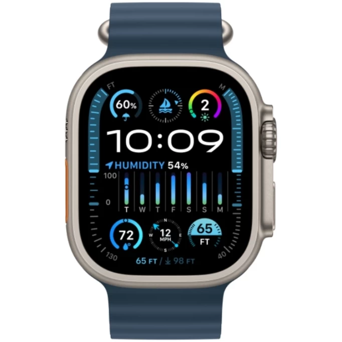 Apple Watch Ultra 2 GPS+Cellular 49mm, ремешок "Blue Ocean Band" один размер 130-200 mm (MREG3)
