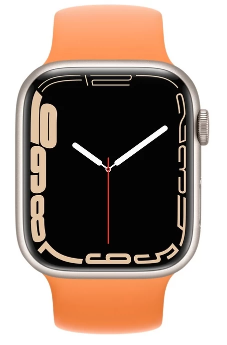 Apple Watch Series 7, 45 мм, алюминий цвета "сияющая звезда", спортивный ремешок "мускусная дыня" (MKNP3)